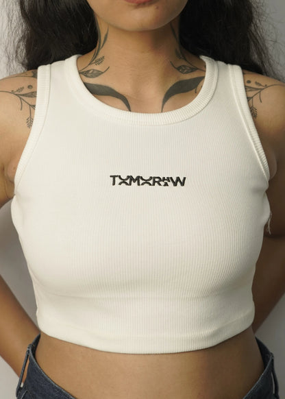 Heavyweight Ribbed Crop Tank — White | Women