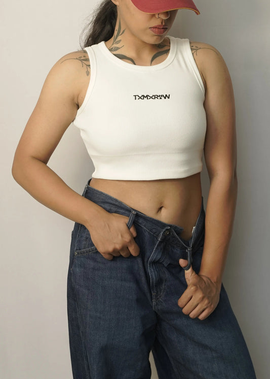 Heavyweight Ribbed Crop Tank — White | Women
