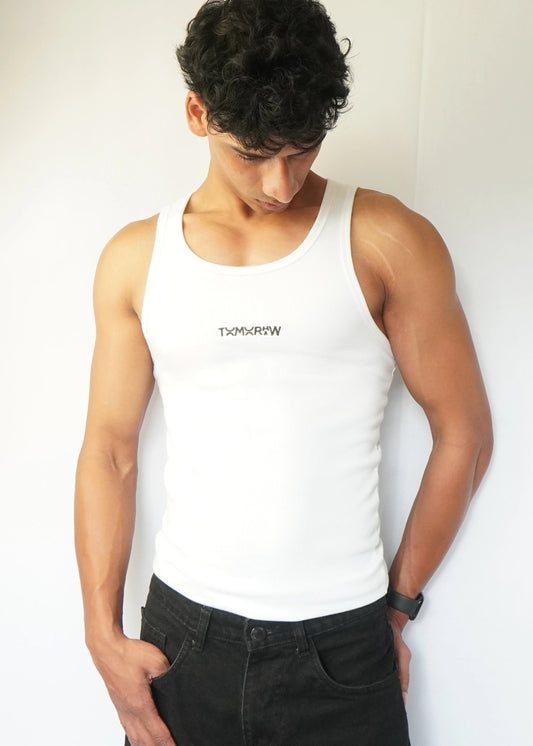 Premium Ribbed Tank Top — White | Men