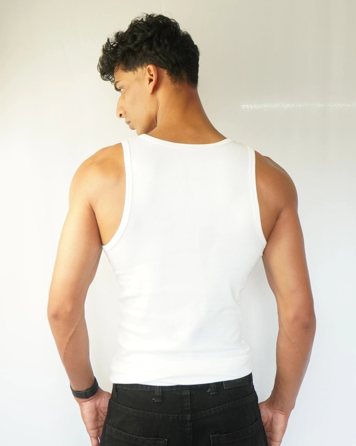 Premium Ribbed Tank Top — White | Men