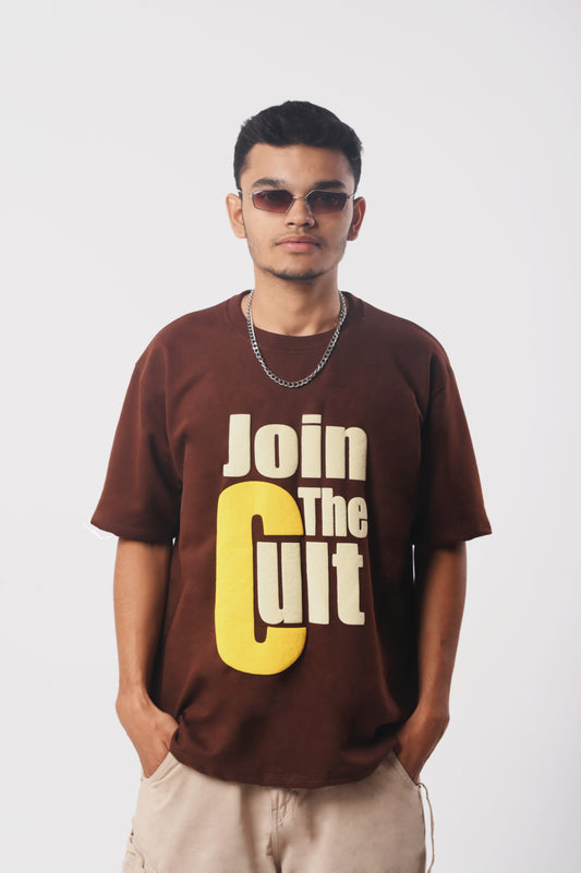Dark Brown Unisex Oversized T-Shirt | Join the Cult | Puff Print