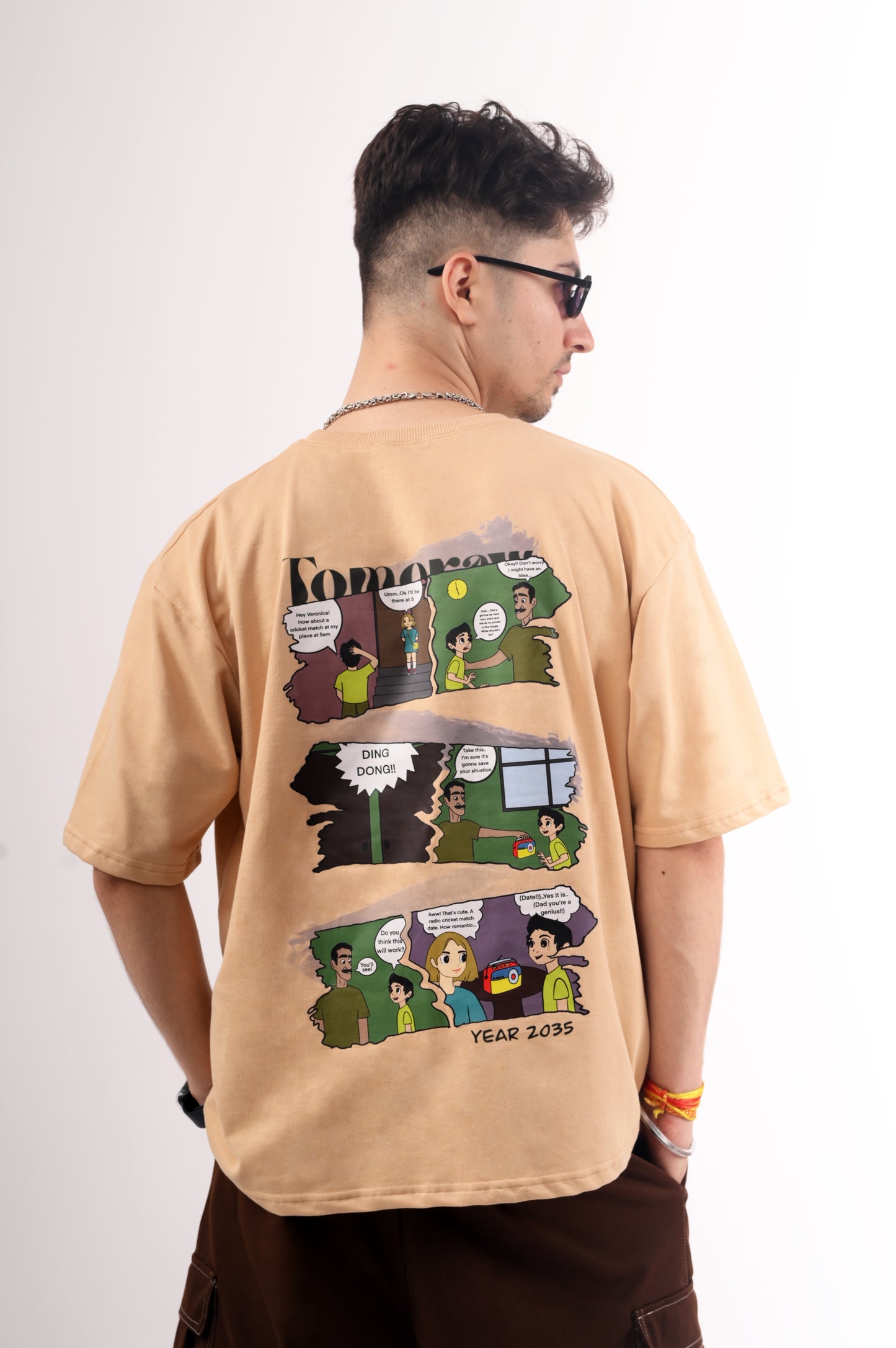 Beige Unisex Oversized T-Shirt | 3D Puff Graphic | Comic Back | Premium Streetwear