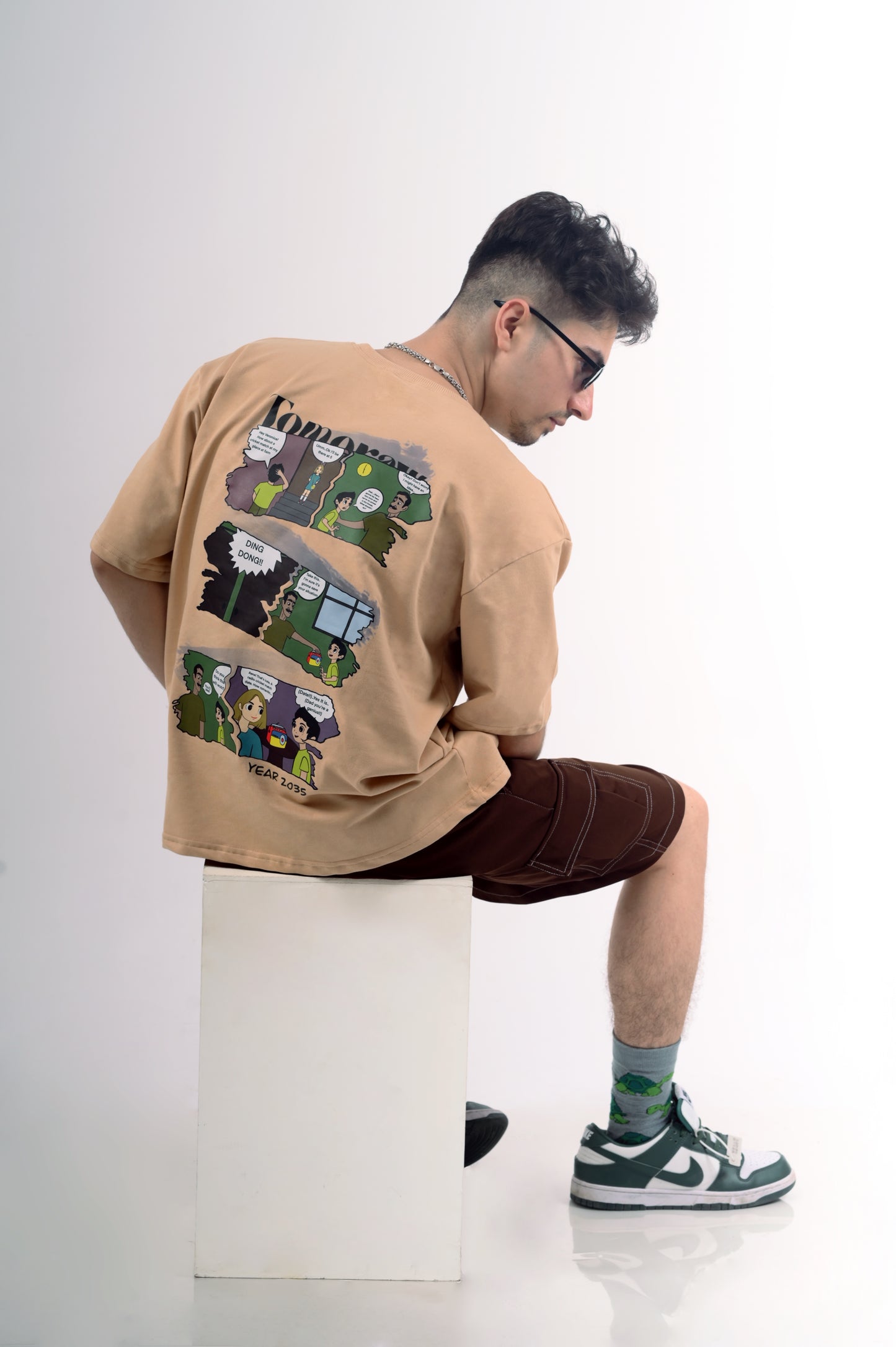 Beige Unisex Oversized T-Shirt | 3D Puff Graphic | Comic Back | Premium Streetwear