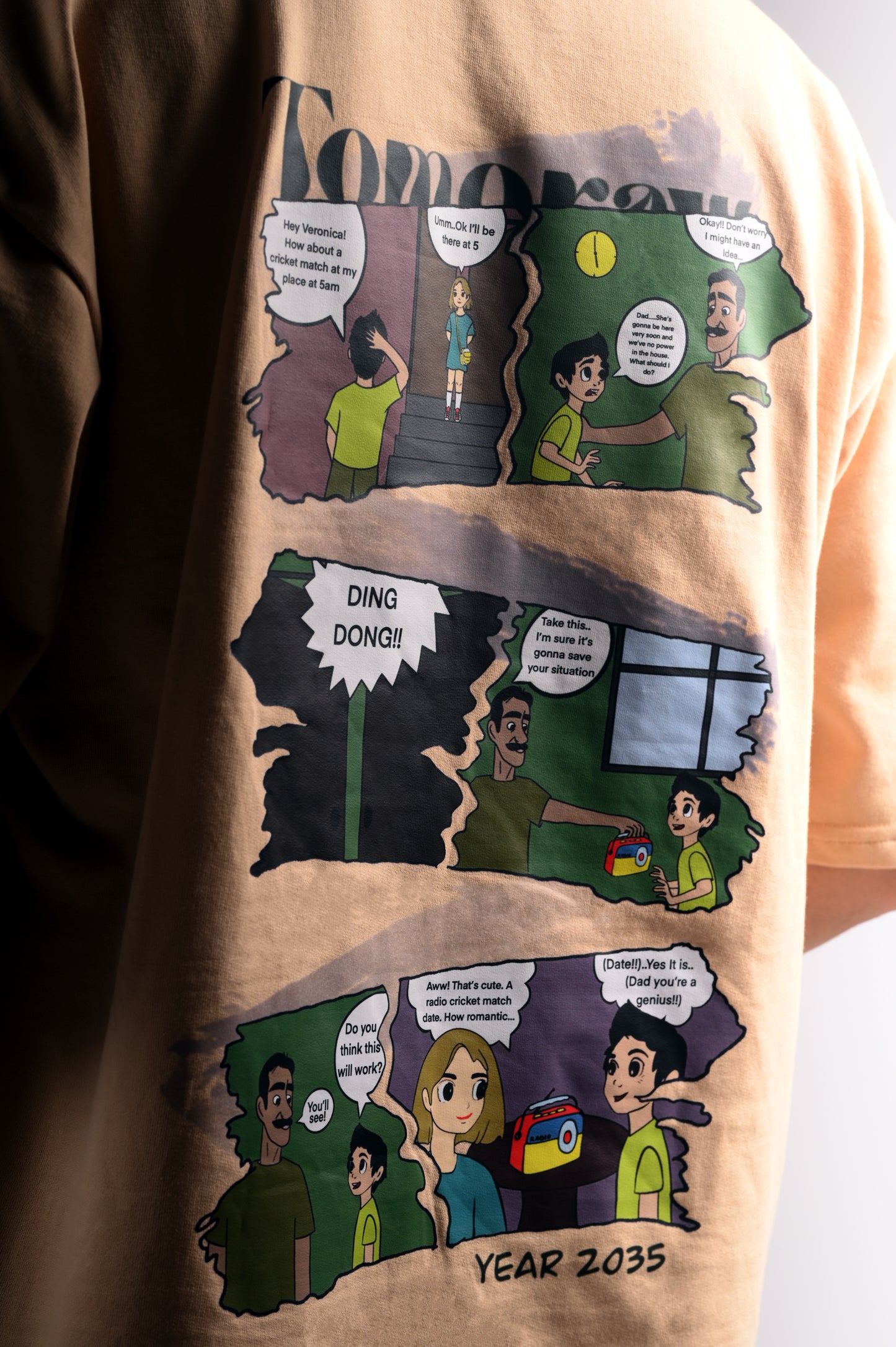 Beige Unisex Oversized T-Shirt | 3D Puff Graphic | Comic Back | Premium Streetwear