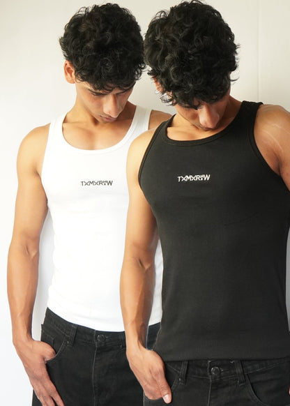 Pack of 2 Premium Ribbed Tank Top — White,Black | Men